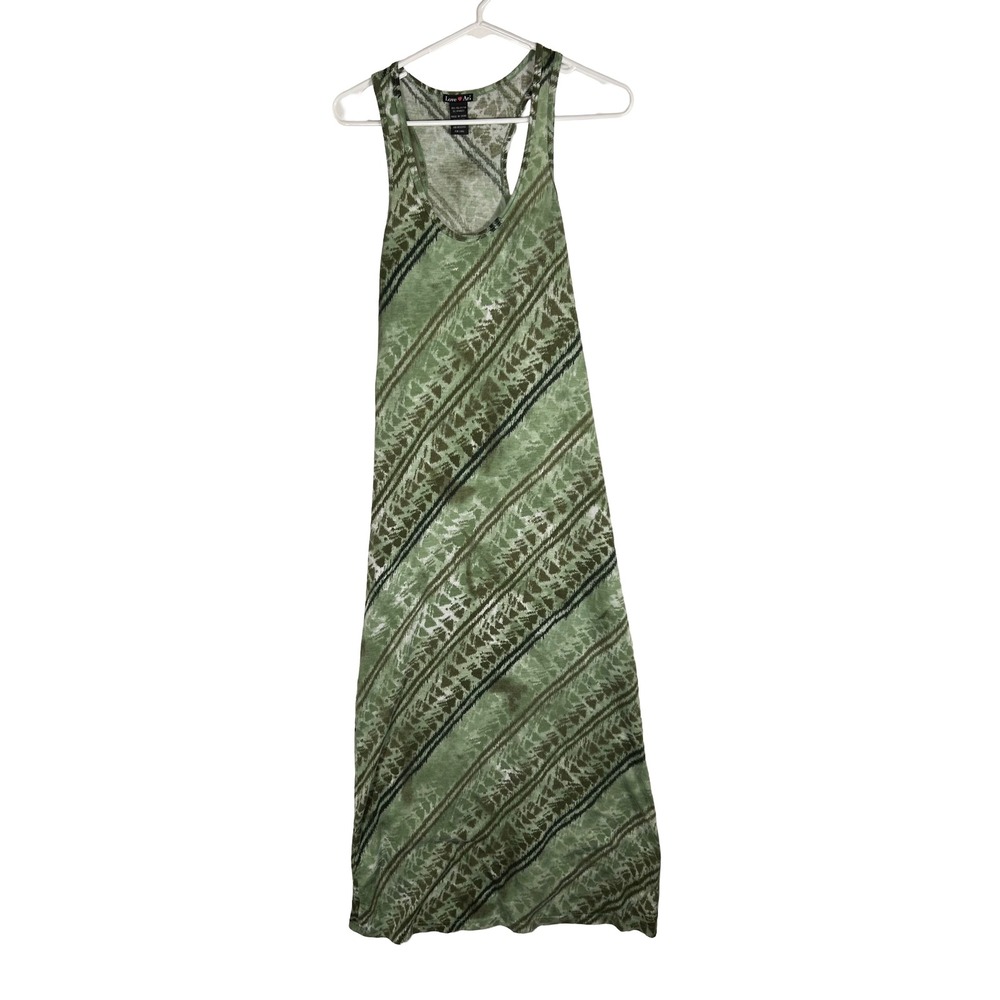 Love Ari Womens Green Printed Racerback Maxi Dress Medium Sleeveless Scoop Neck